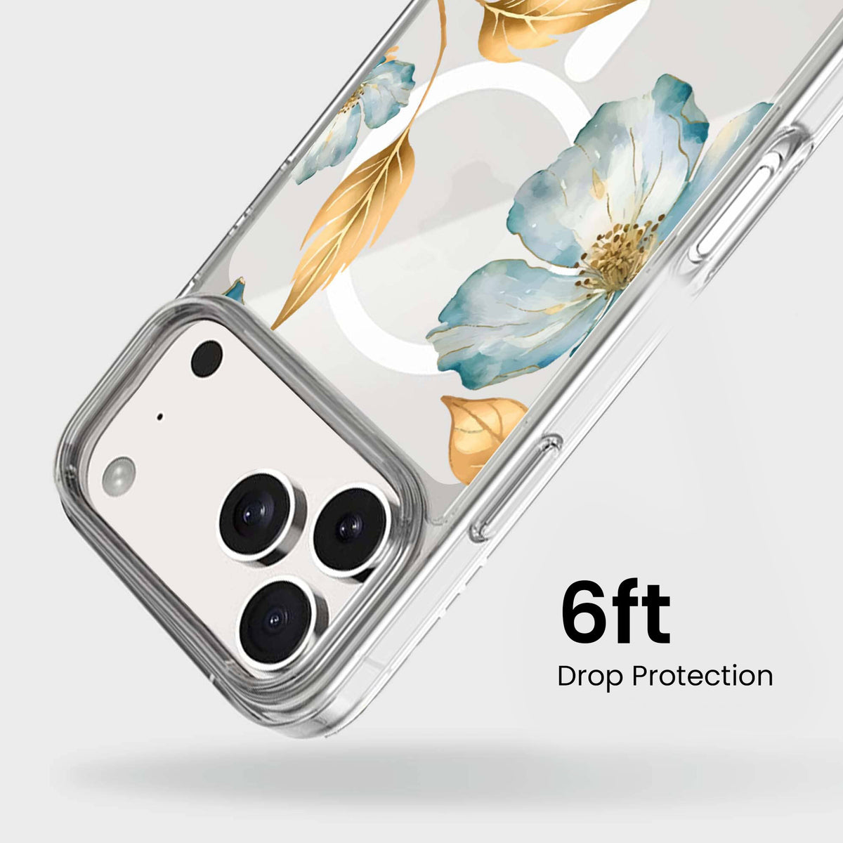 iPhone 18 Pro Max Blue Wildflower Clear Case with MagSafe