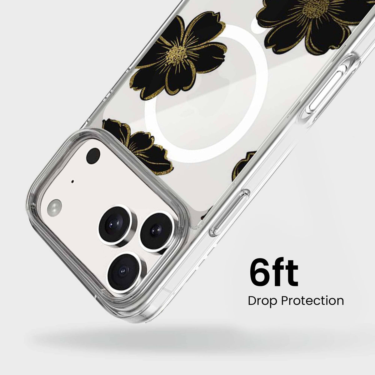 iPhone 18 Pro Max Black Floral Clear Case with MagSafe