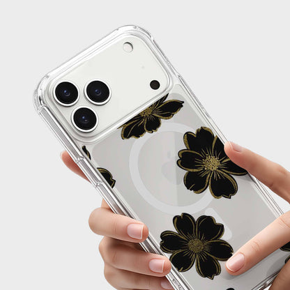 iPhone 18 Pro Max Black Floral Clear Case with MagSafe