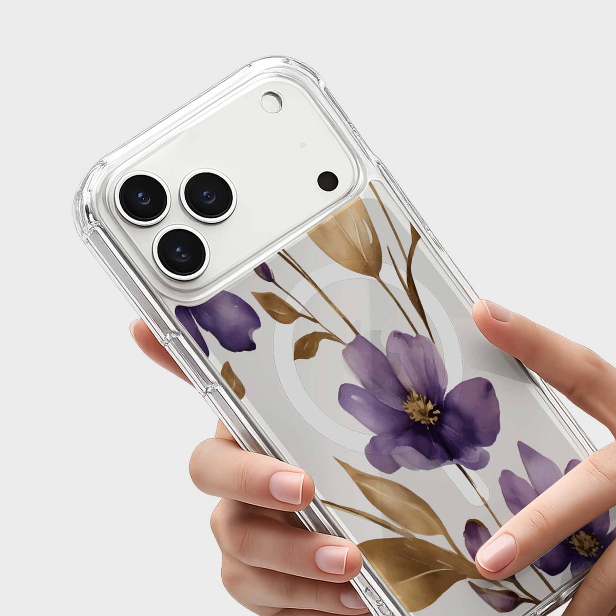 iPhone 18 Pro Max Purple Wildflower Clear Case with MagSafe
