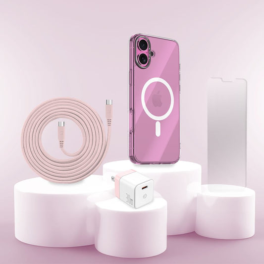 iPhone 16 Case, Charger & Screen Protector Holiday Gift Box - Pink