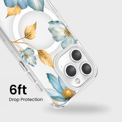 MagSafe iPhone 15 Pro Blue Wildflower Clear Case