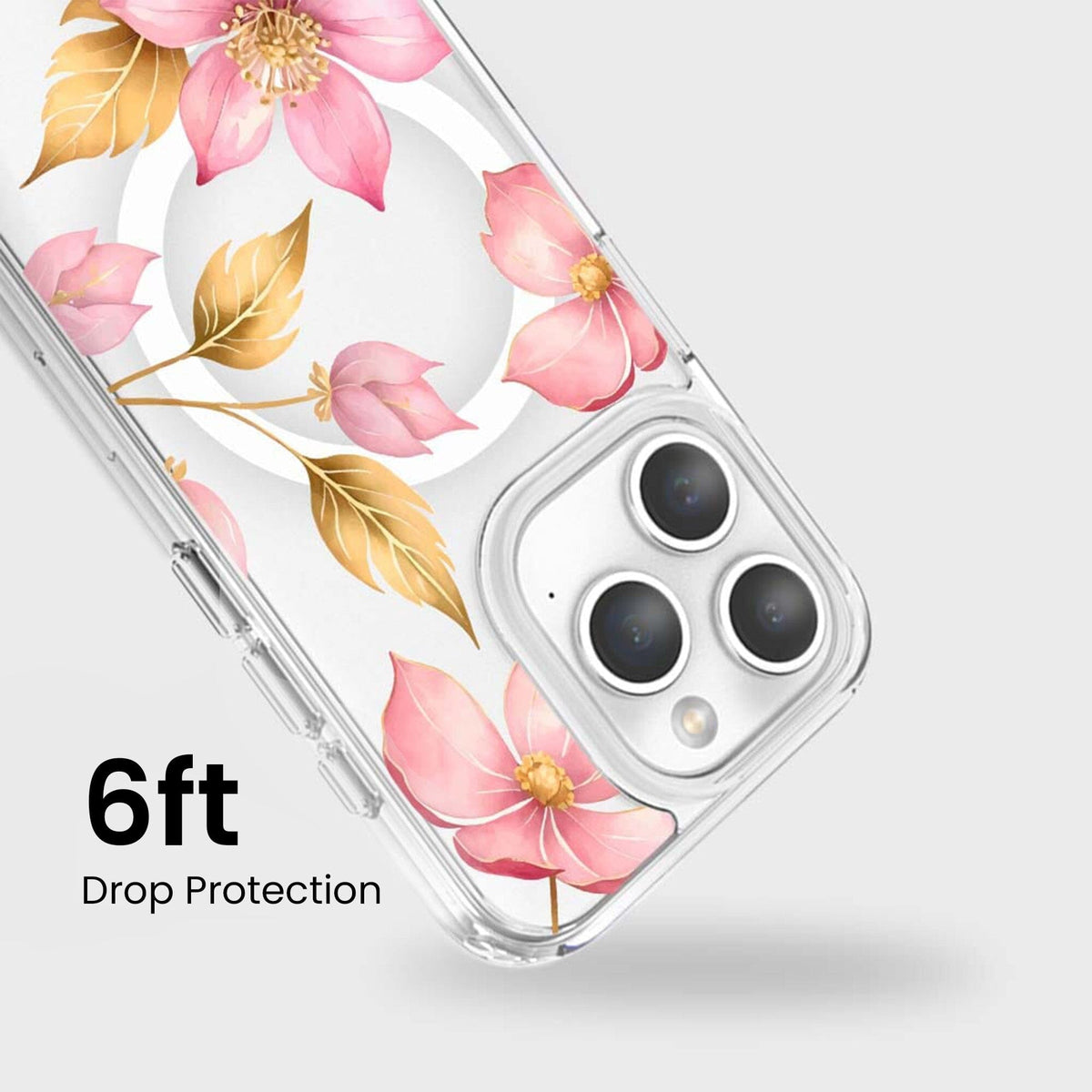 MagSafe iPhone 15 Pro Pink Wildflower Clear Case