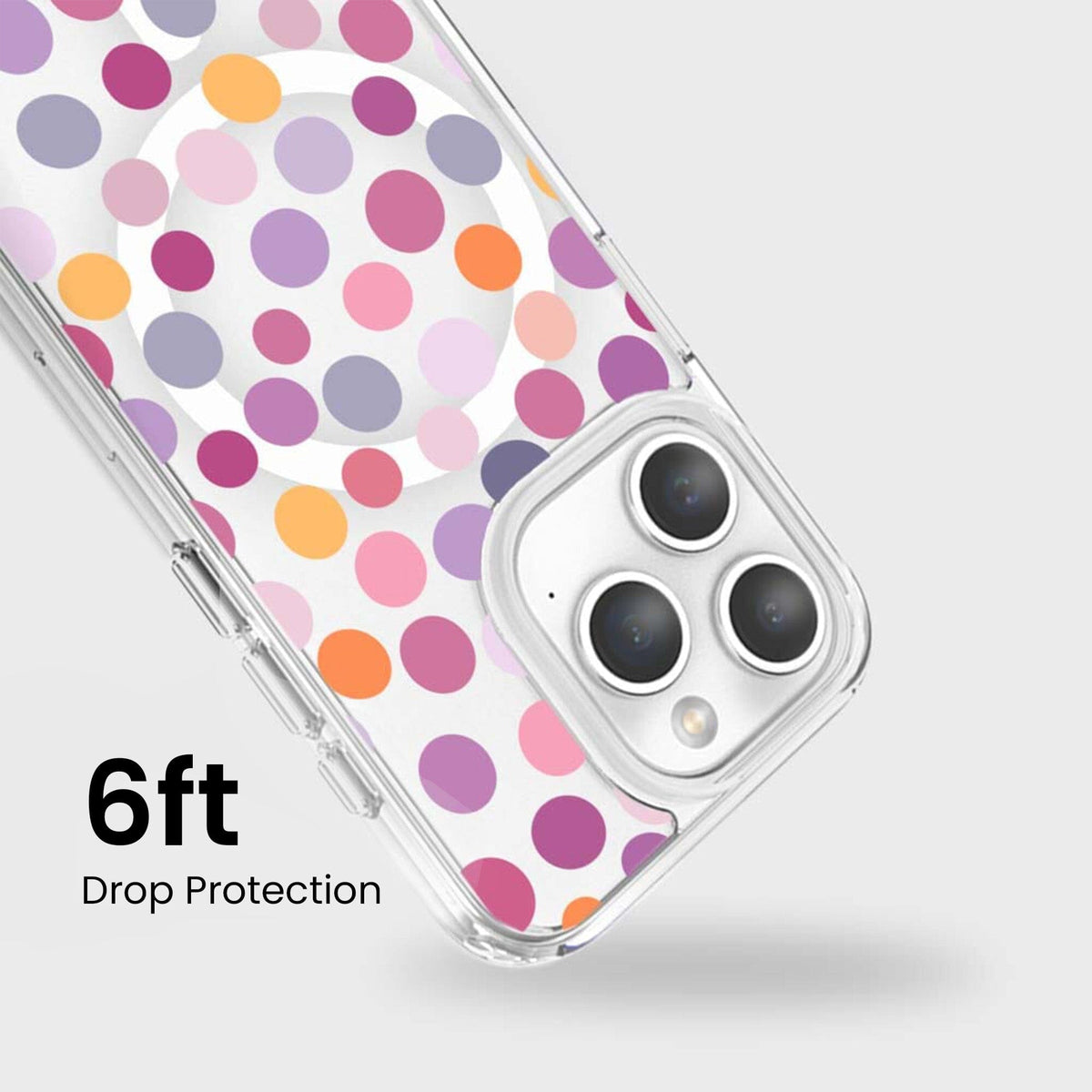 MagSafe iPhone 15 Pro Purple Polka Dots Clear Case