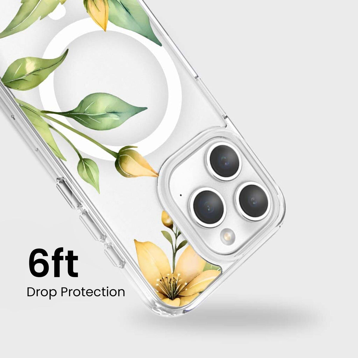 MagSafe iPhone 15 Pro Max Yellow Wildflower Clear Case