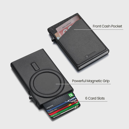 MagSafe Leather Wallet Case with 6 Card Slots & Front Cash Pocket