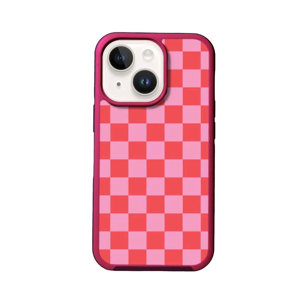 MagSafe iPhone 14 Plus Pink Checkerboard Print Case