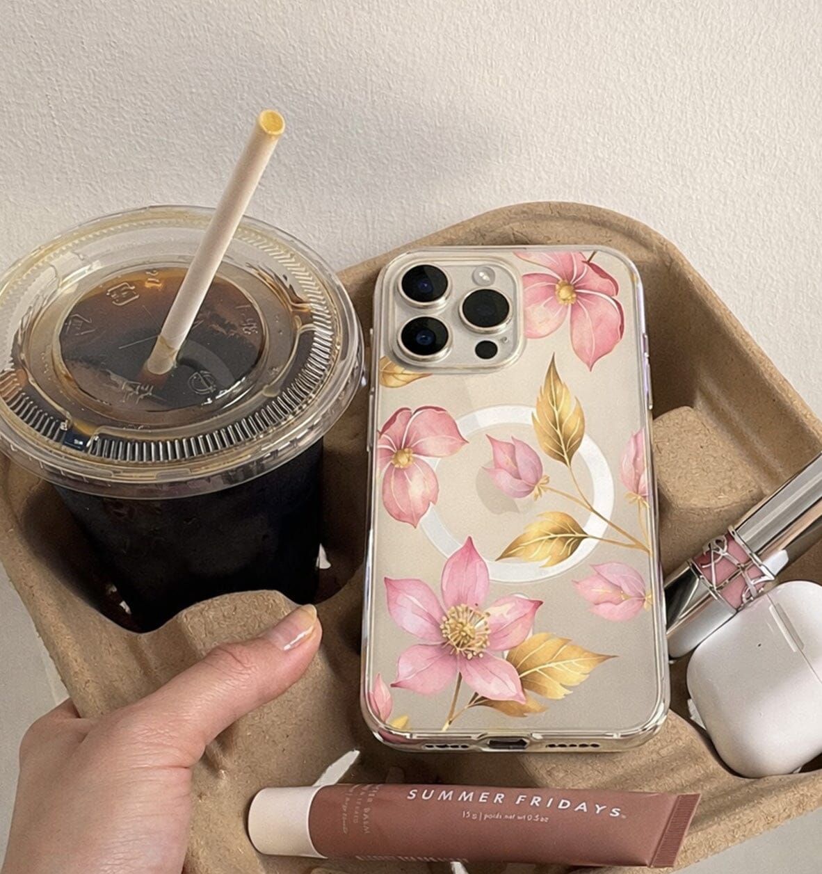 MagSafe iPhone 16 Pro Max Pink Wildflower Clear Case