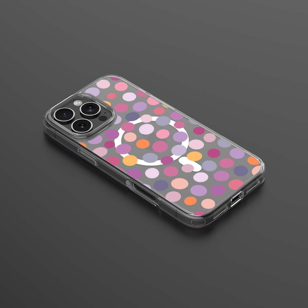 MagSafe iPhone 16 Pro Purple Polka Dots Clear Case