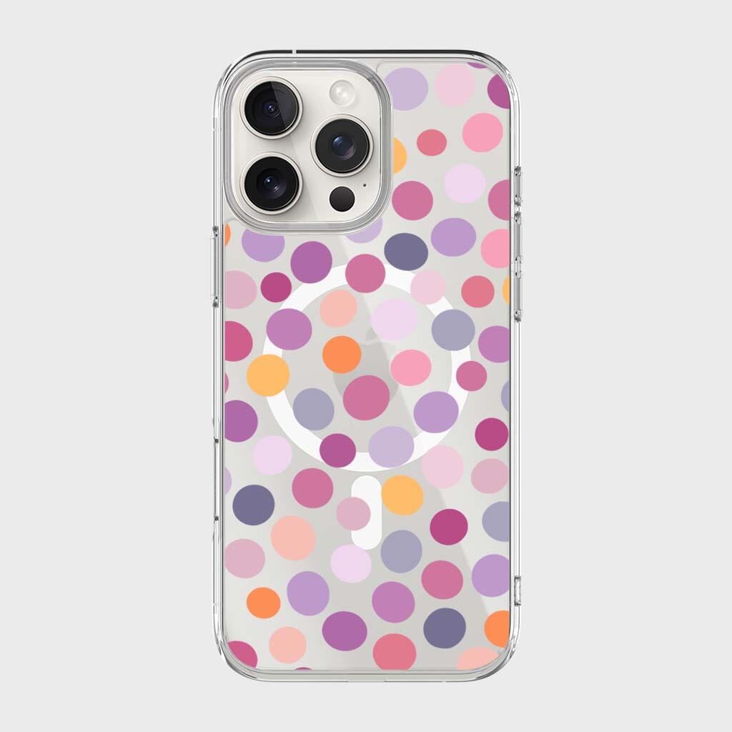 MagSafe iPhone 16 Pro Purple Polka Dots Clear Case