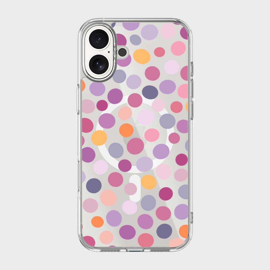 MagSafe iPhone 16 Purple Polka Dots Clear Case