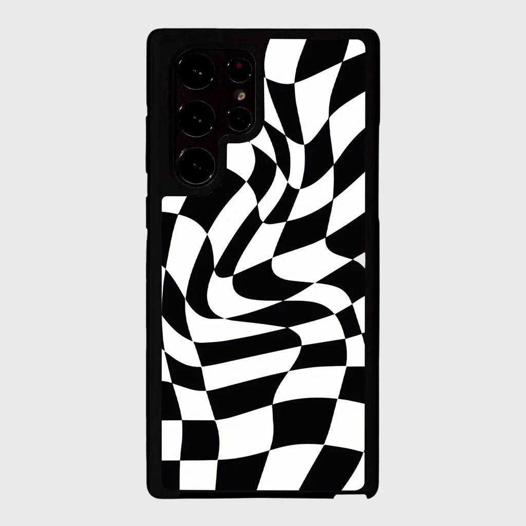 Black Swirl Checkerboard Print Samsung S22 Ultra Case