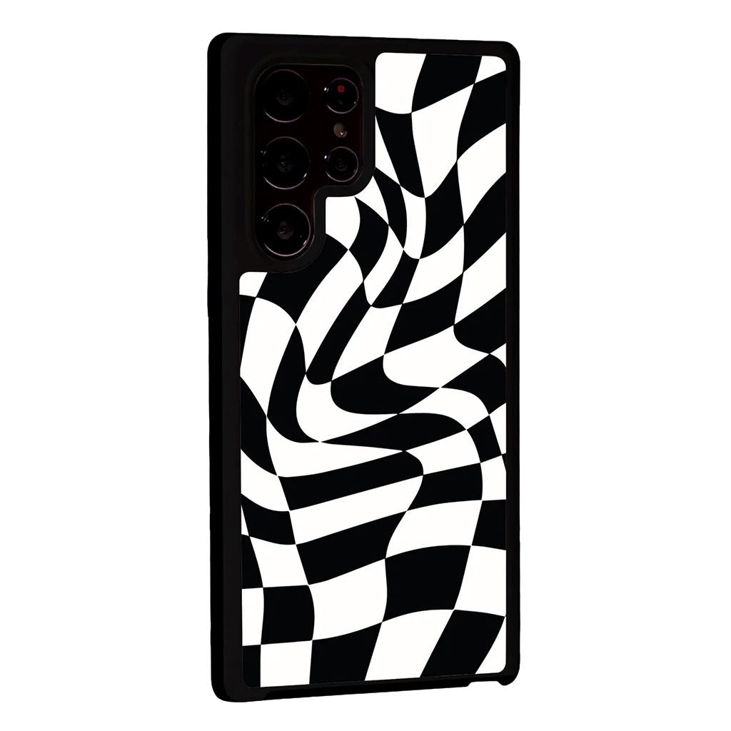 Black Swirl Checkerboard Print Samsung S22 Ultra Case