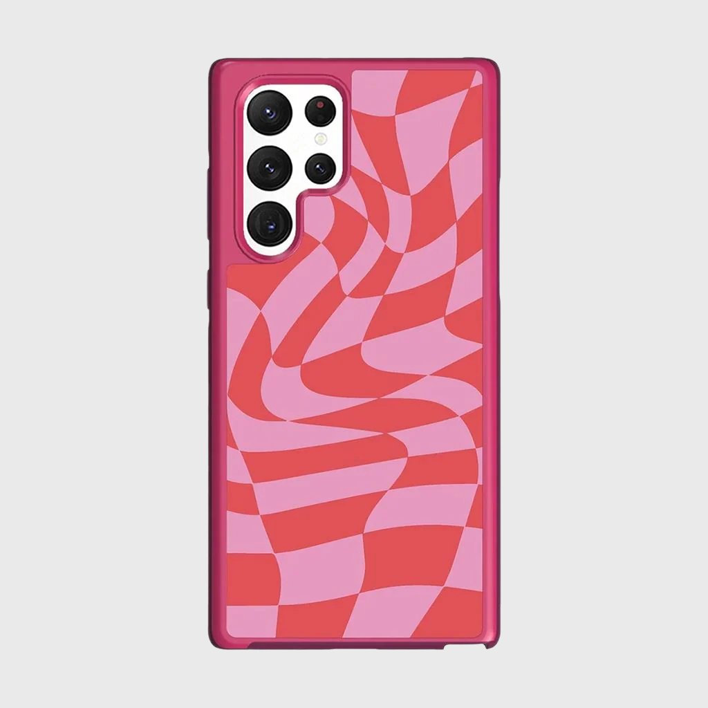 Pink Swirl Checkerboard Print Samsung S22 Ultra Case