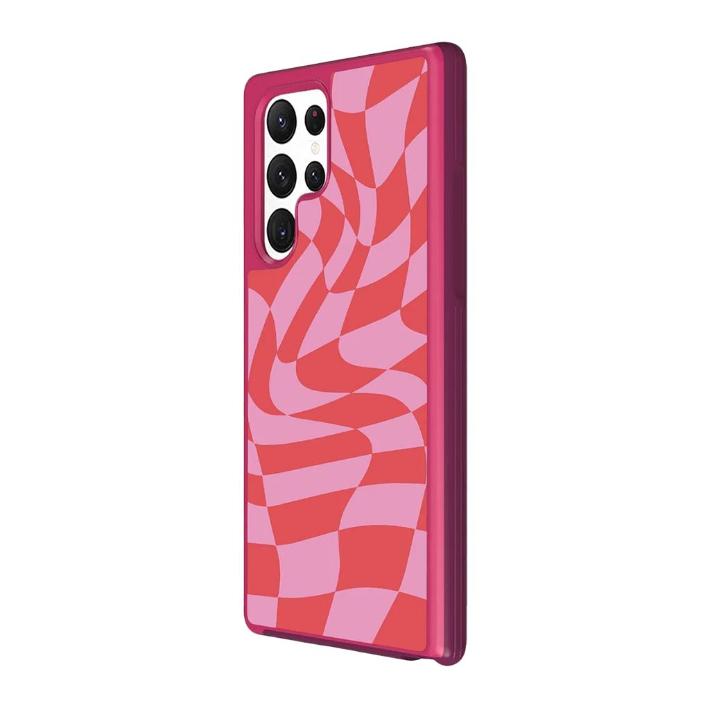 Pink Swirl Checkerboard Print Samsung S22 Ultra Case