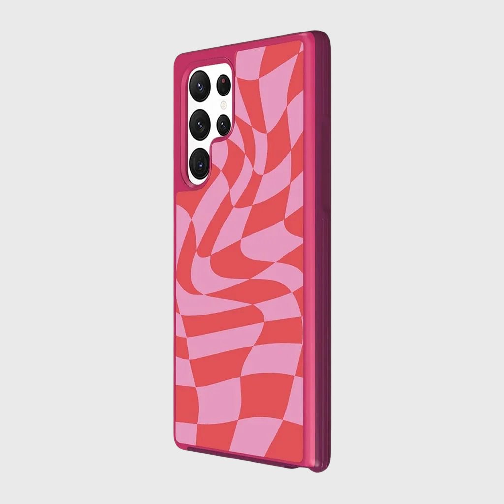 Pink Swirl Checkerboard Print Samsung S22 Ultra Case