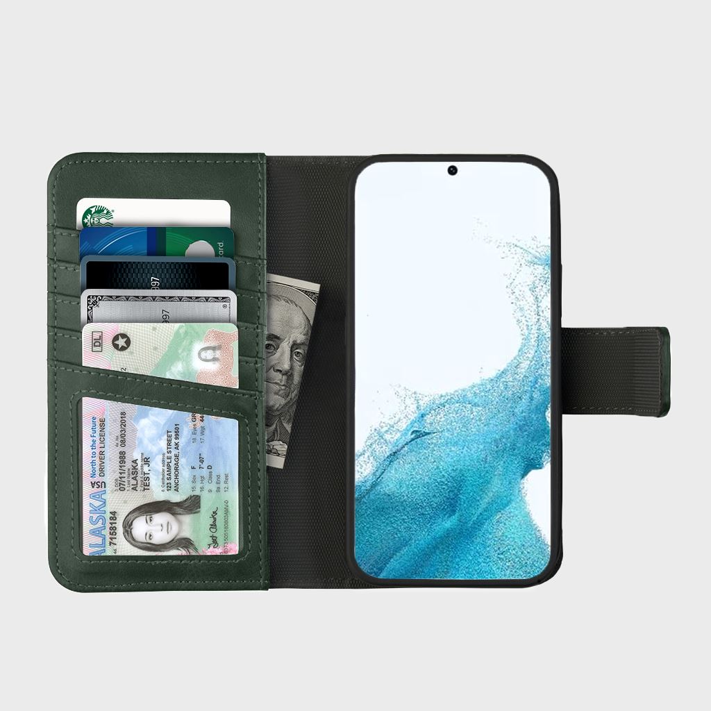 Samsung Galaxy S23 Ultra Wallet Case – 5th Ave RFID & EMF Shield Green Samsung Galaxy S23 Ultra Wallet Case – 5th Ave RFID & EMF Shield Green