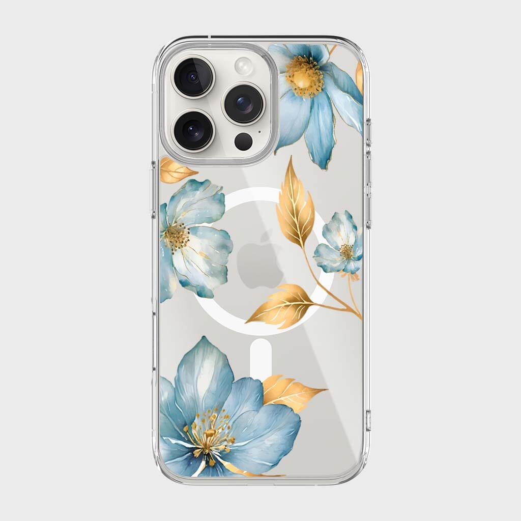 MagSafe iPhone 16 Pro Max Blue Wildflower Clear Case