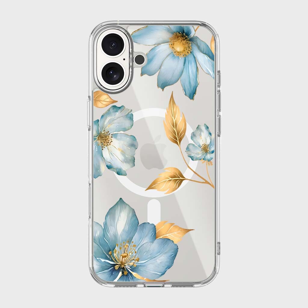 MagSafe iPhone 16 Blue Wildflower Clear Case