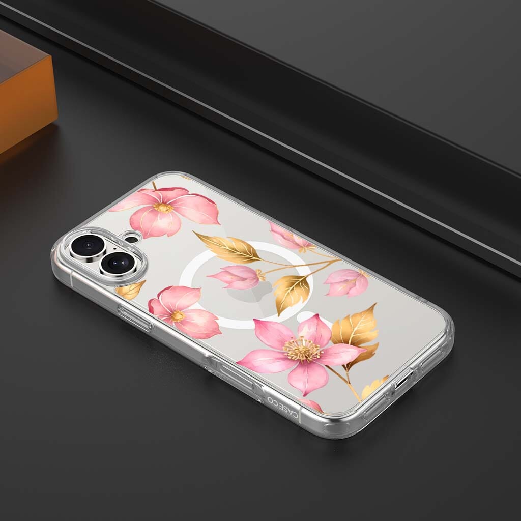 MagSafe iPhone 16 Pink Wildflower Clear Case