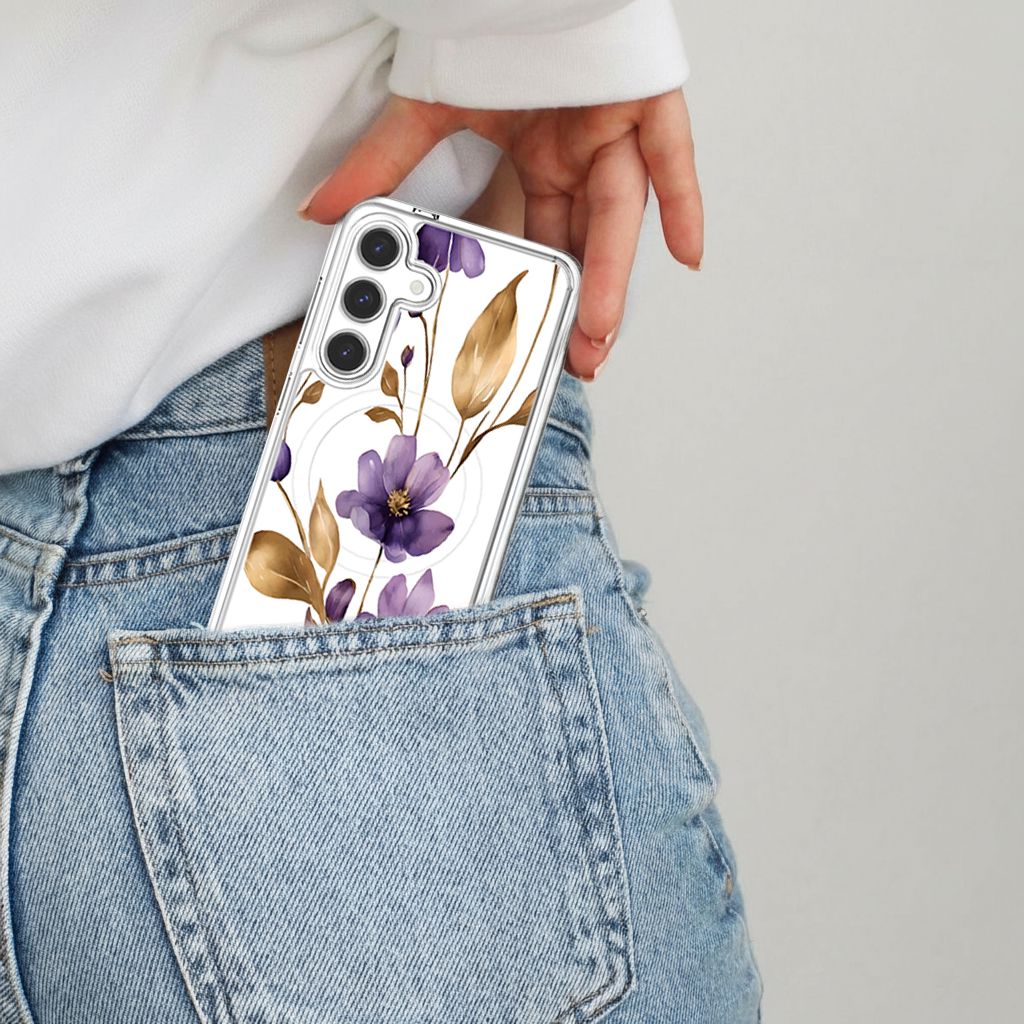 Samsung Galaxy S25 Clear Design Case - Purple Wildflower