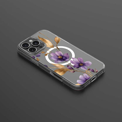 MagSafe iPhone 16 Pro Purple Wildflower Clear Case