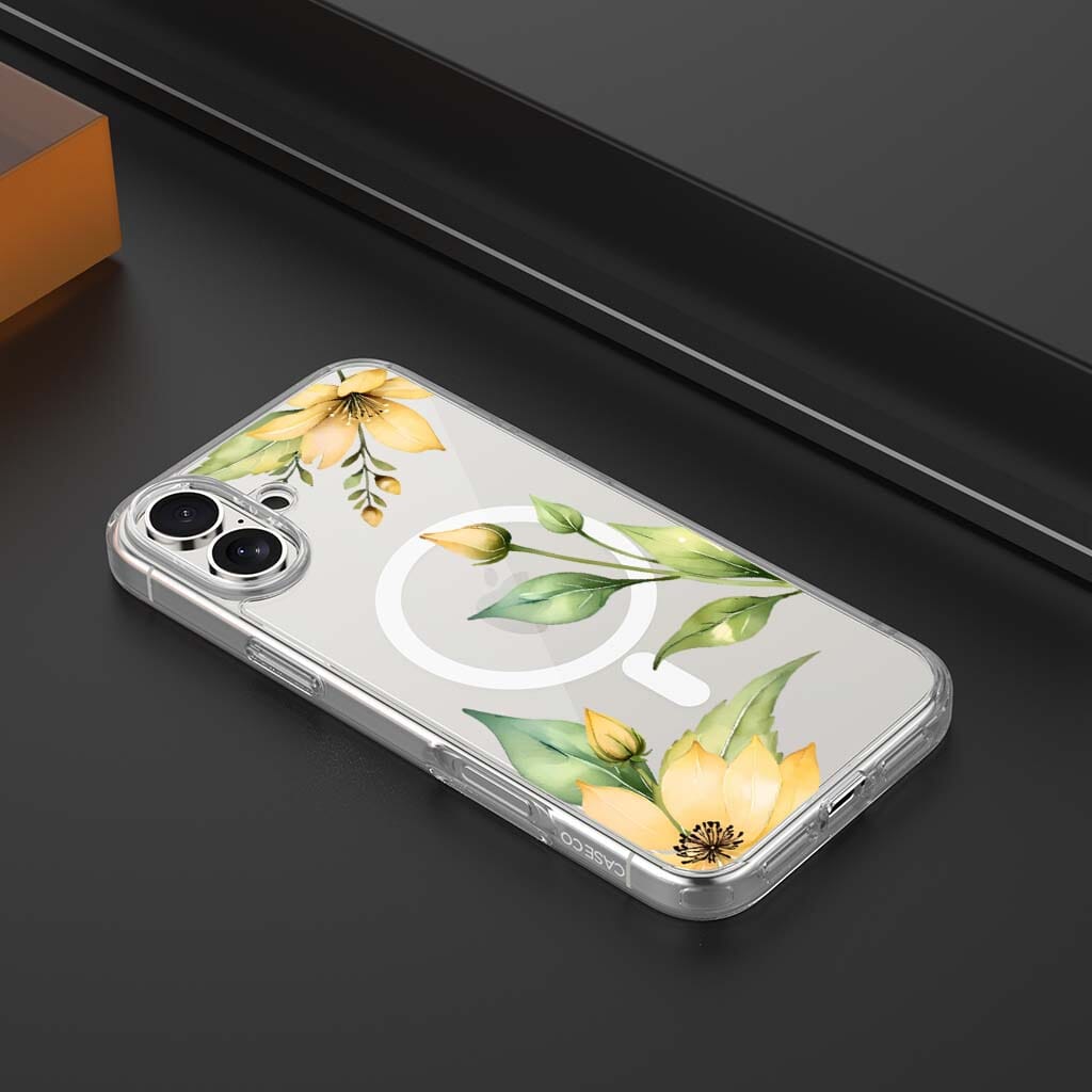 MagSafe iPhone 16 Yellow Wildflower Clear Case