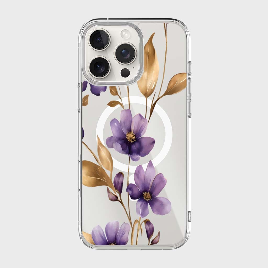 MagSafe iPhone 16 Pro Purple Wildflower Clear Case