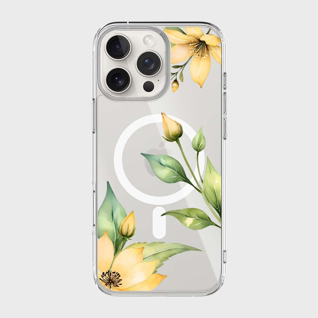 MagSafe iPhone 16 Pro Yellow Wildflower Clear Case