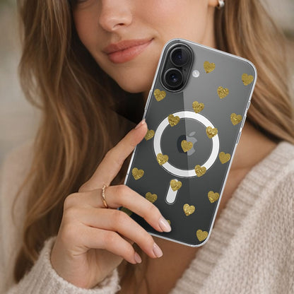 MagSafe iPhone 16 Gold Plum Heart Clear Case