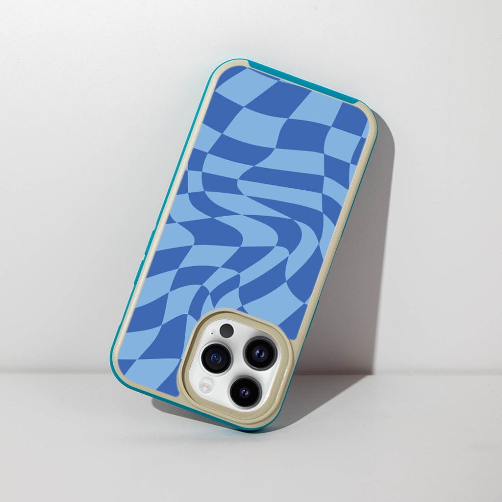 MagSafe iPhone 13 Pro Max Blue Swirl Checkerboard Print Case