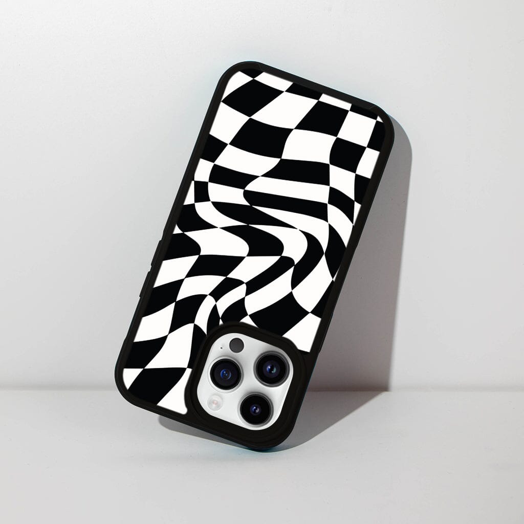 MagSafe iPhone 13 Pro Max Black Swirl Checkerboard Print Case