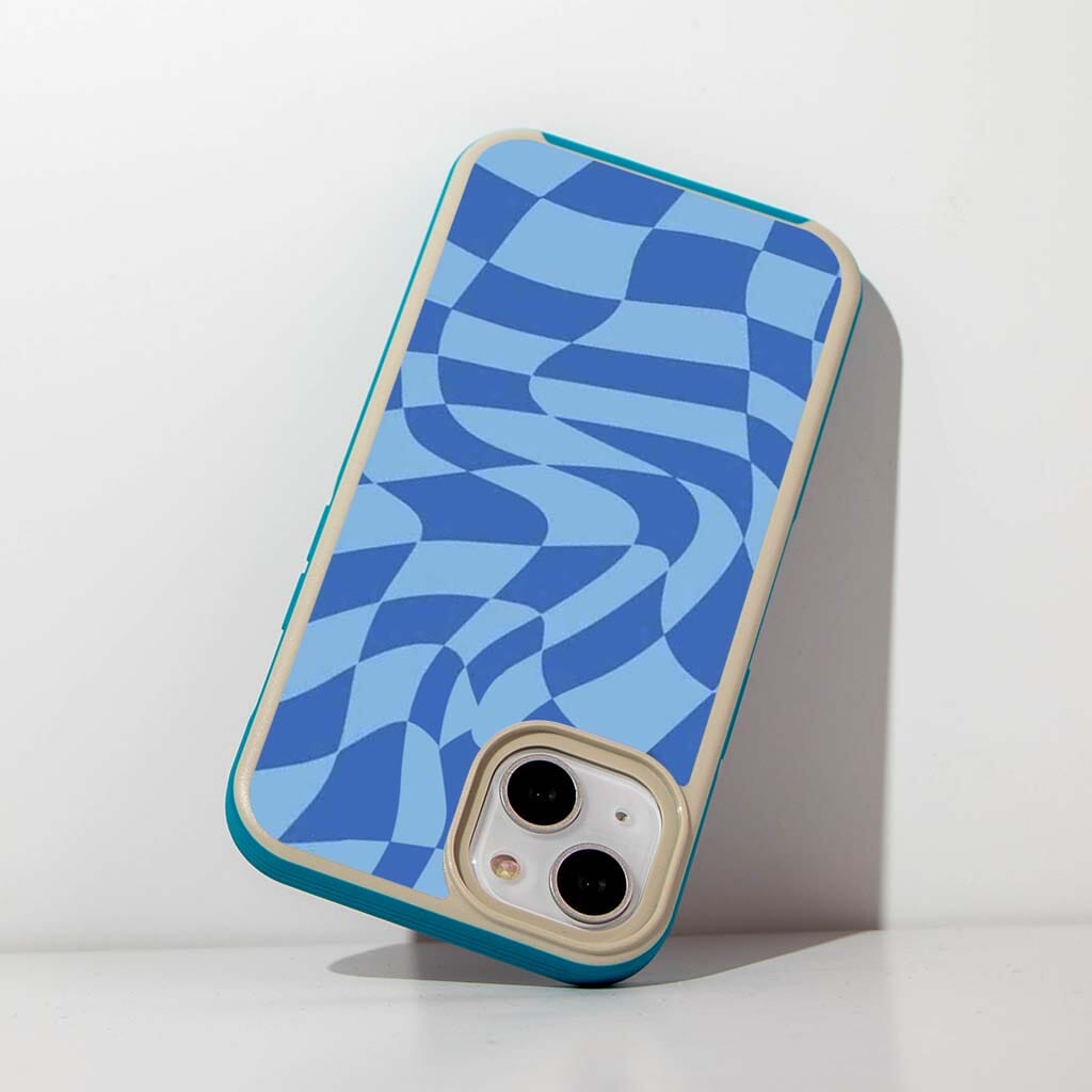 MagSafe iPhone 13 Blue Swirl Checkerboard Print Case