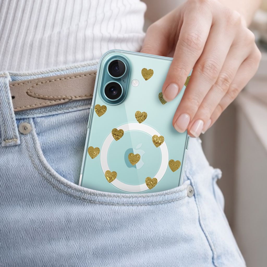 MagSafe iPhone 16 Gold Plum Heart Clear Case
