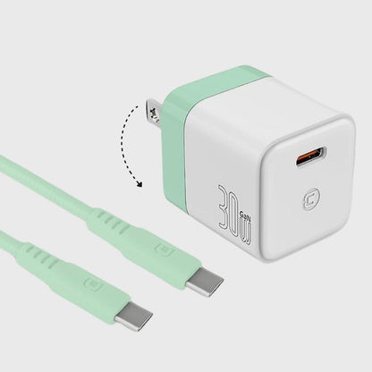 GaN 30W Wall Charger with 100W Type C to Type C Cable - Pastel Green