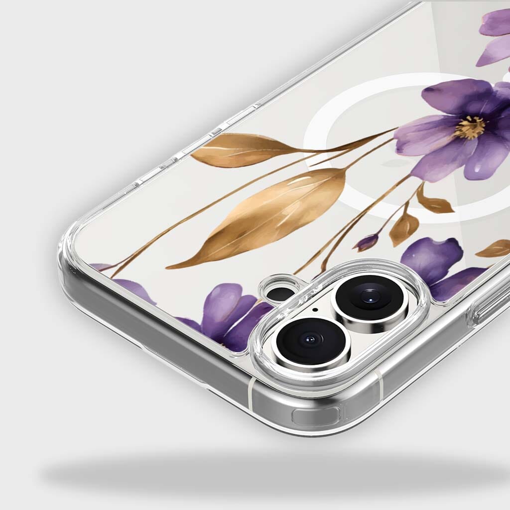 MagSafe iPhone 16 Purple Wildflower Clear Case