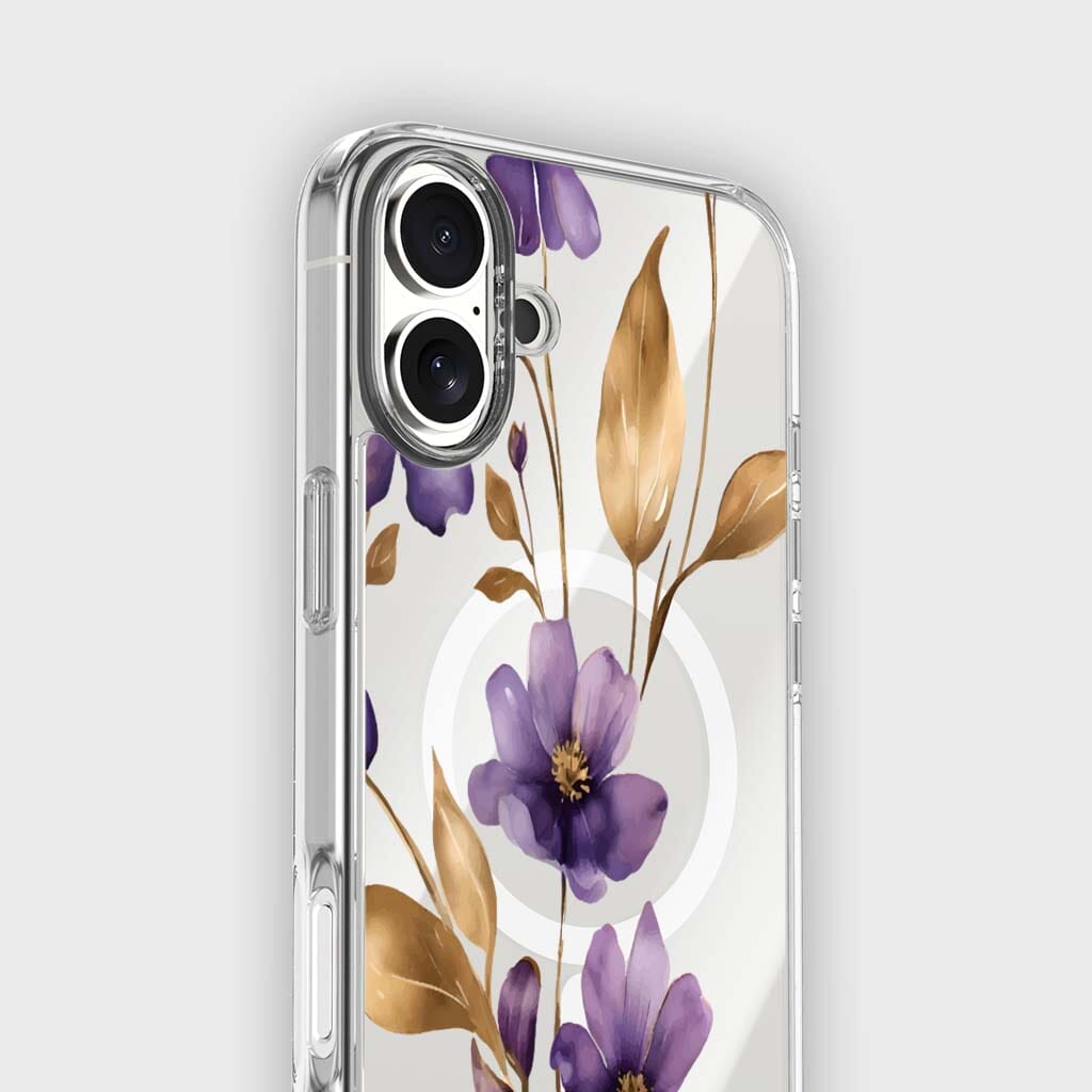 MagSafe iPhone 16 Purple Wildflower Clear Case