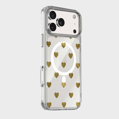 iPhone 17 Pro Max Gold Hearts Clear Case With MagSafe