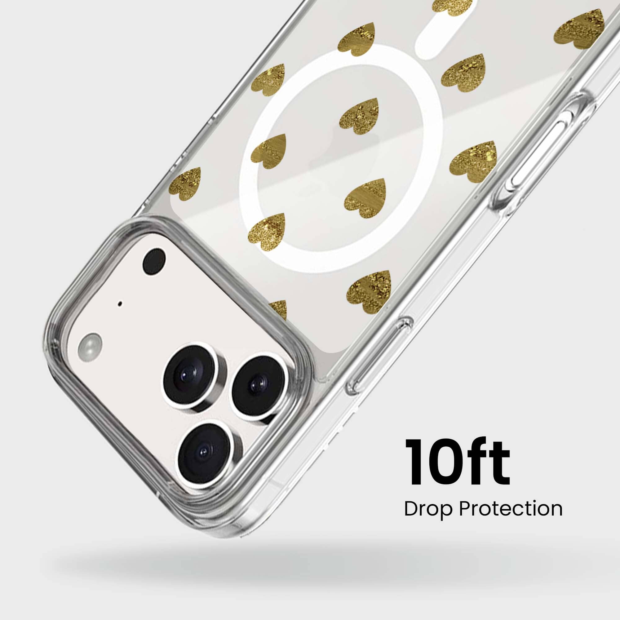 iPhone 17 Pro Max Gold Hearts Clear Case With MagSafe