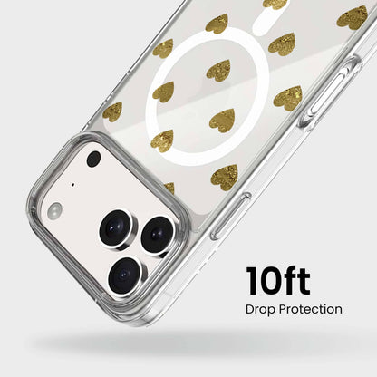iPhone 17 Pro Max Gold Hearts Clear Case With MagSafe