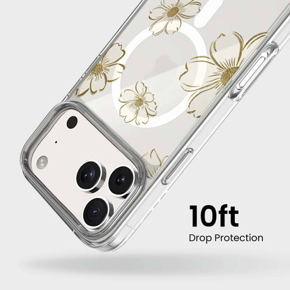 MagSafe iPhone 17 Pro Gold Flower Clear Case