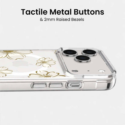 MagSafe iPhone 17 Pro Max Gold Flower Clear Case