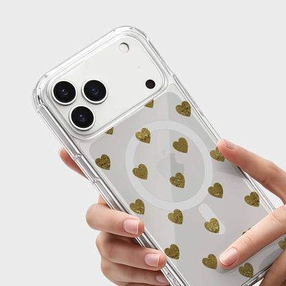 iPhone 17 Pro Max Gold Hearts Clear Case With MagSafe