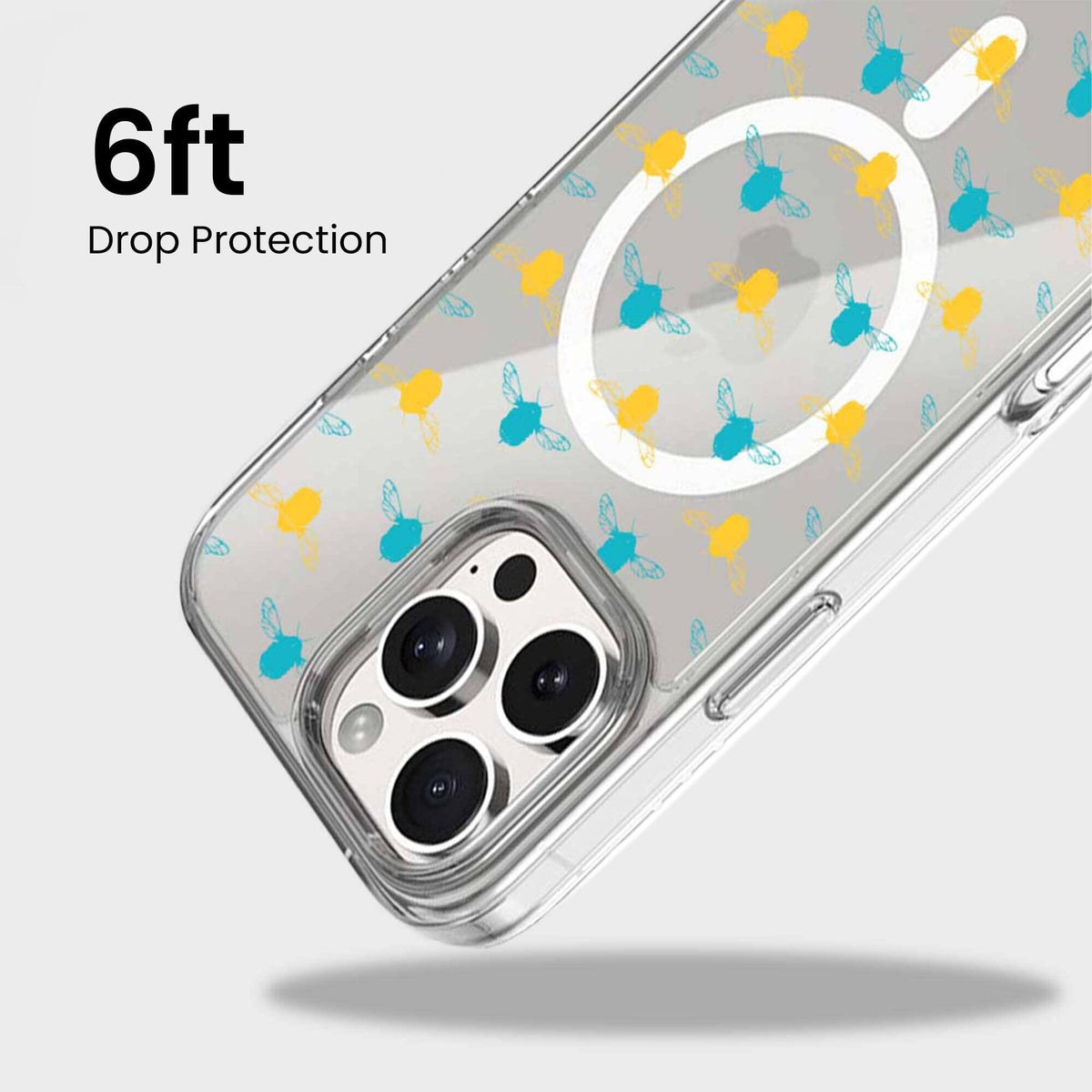 iPhone 15 Pro Clear Case - Blue and Yellow Bumble Design