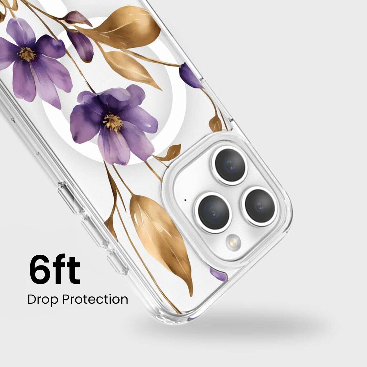 iPhone 15 Pro Max Clear Design Case - Purple Wildflower