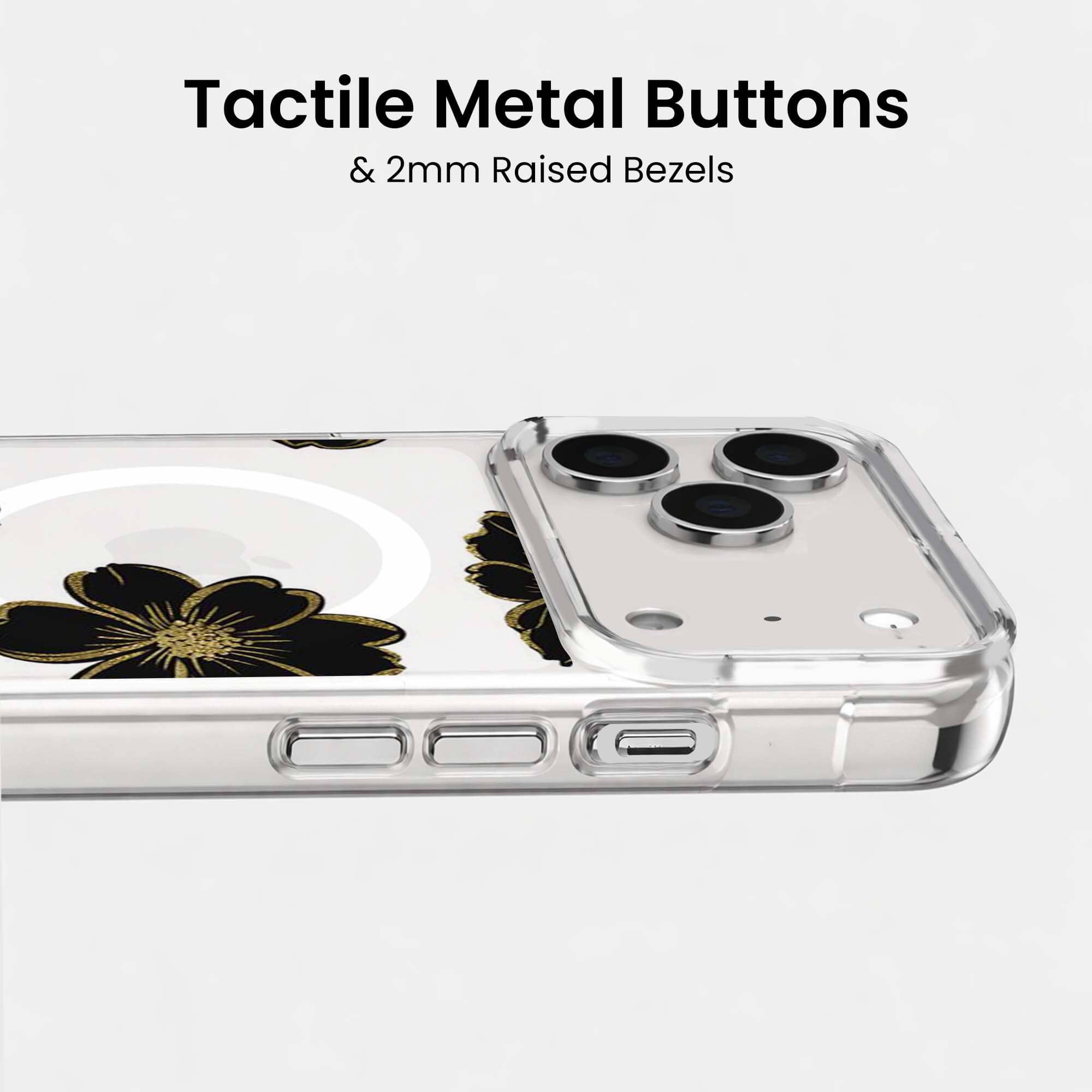 MagSafe iPhone 17 Pro Max Black Flower Clear Case | 10‑ft Drop
