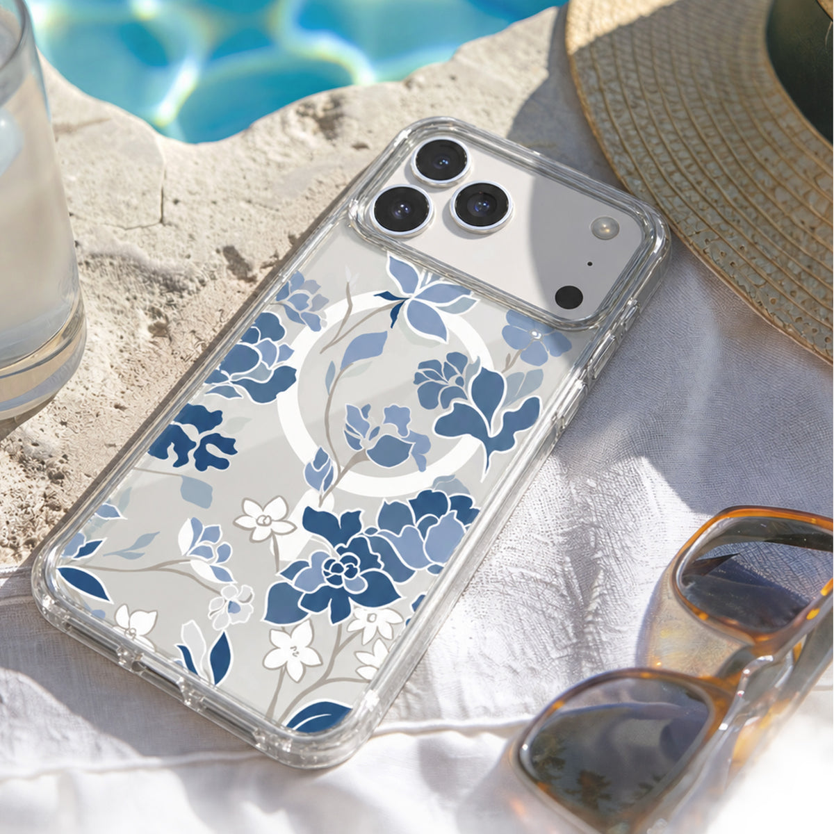 iPhone 18 Pro Max Blue Pattern Clear Case with MagSafe