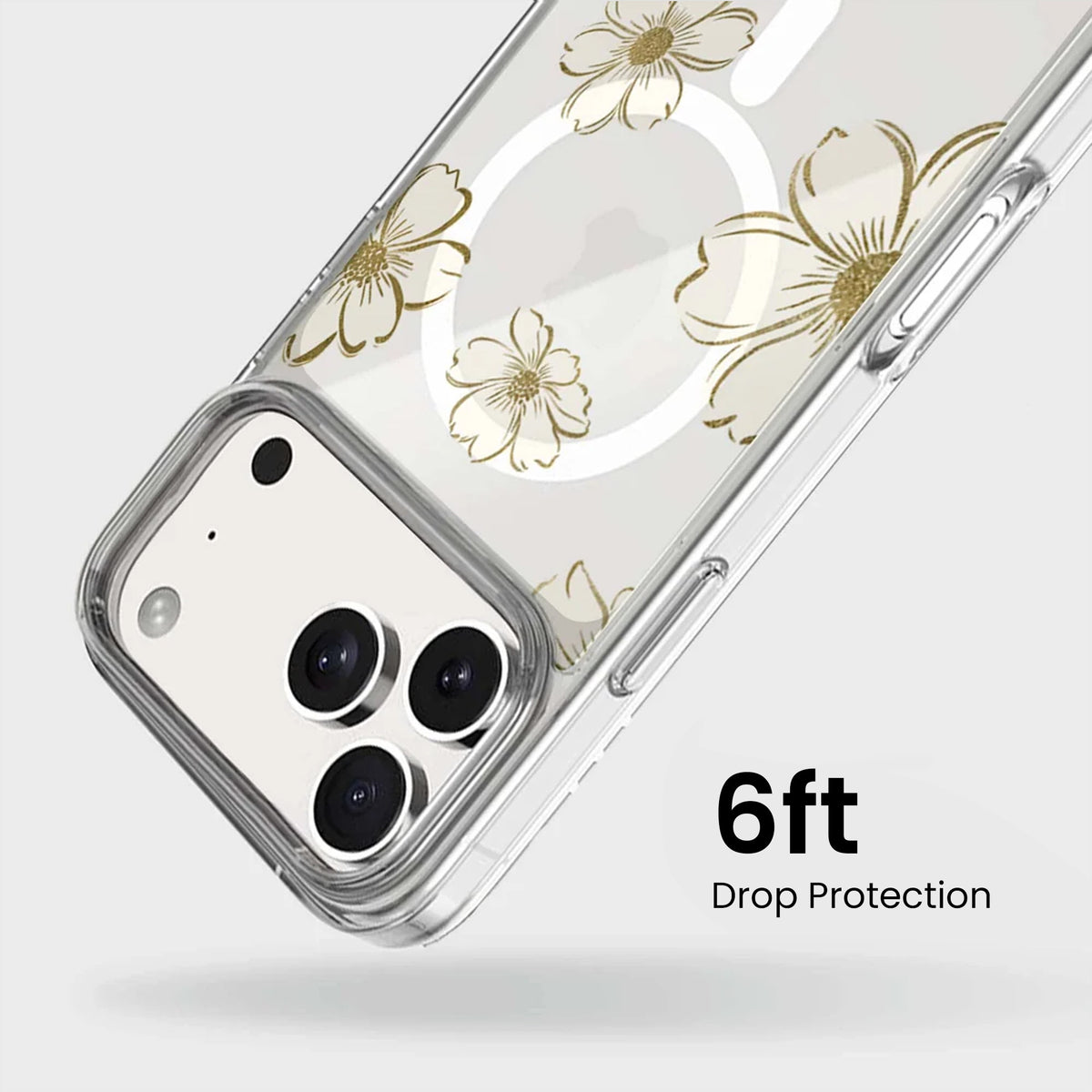 iPhone 18 Pro Max Gold Floral Clear Case with MagSafe