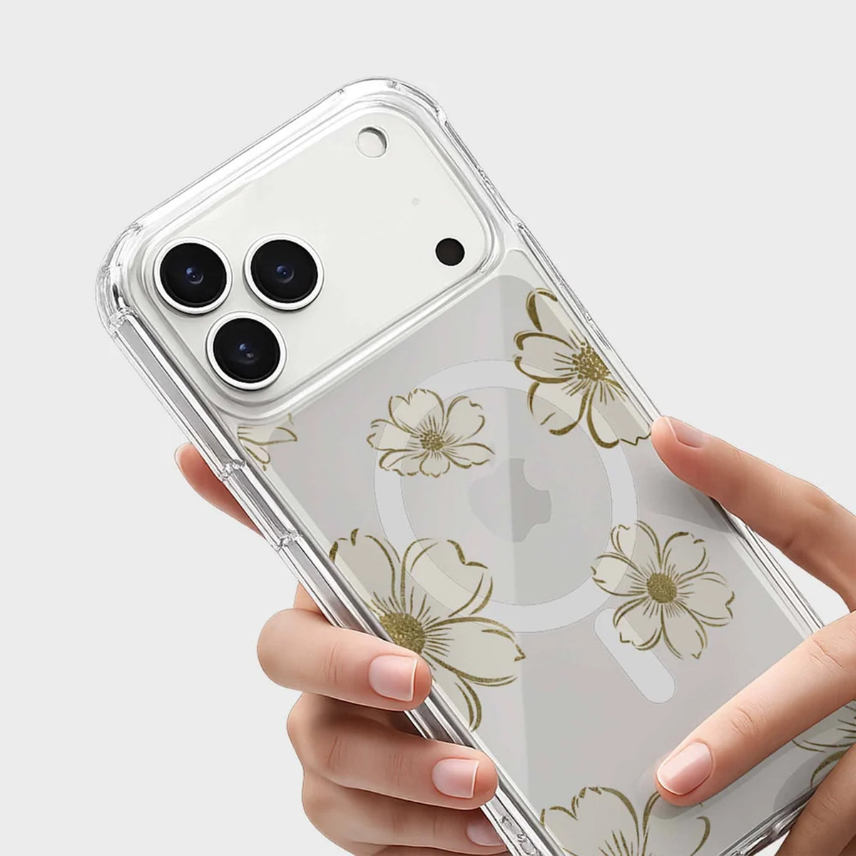 iPhone 18 Pro Max Gold Floral Clear Case with MagSafe