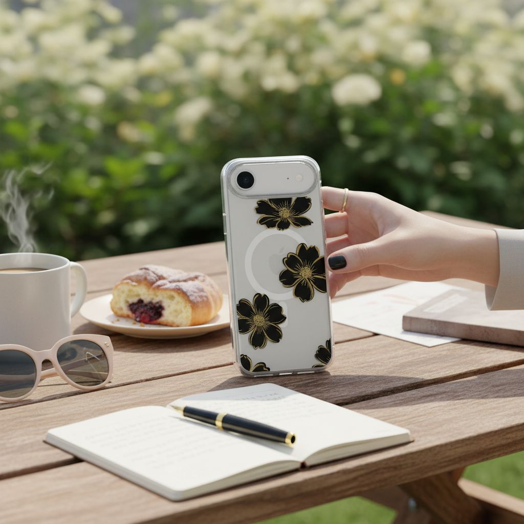 iPhone Air Black Flower Clear Case With MagSafe